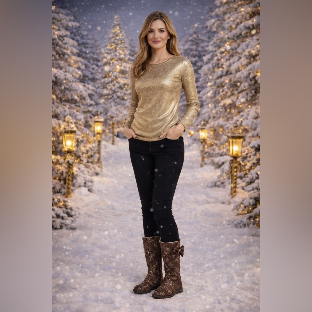 Joan Boyce Brown Boots w/Gold Embroidered Design & Brown Satin Bow Sz-9.5 W NWOB - Picture 12 of 16